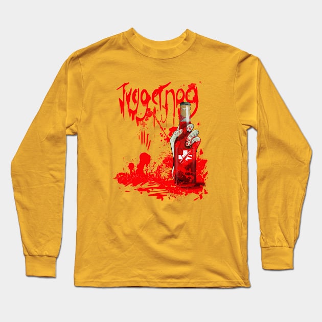 Zombie Hand Bloodied Juggernog on Yellow Long Sleeve T-Shirt by LANStudios